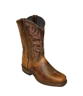 Abilene Boots Mens 11in Square Toe Stockman Brown Leather Cowboy Boots