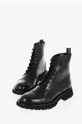 Alexander McQueen Brushed Leather Combat Boots