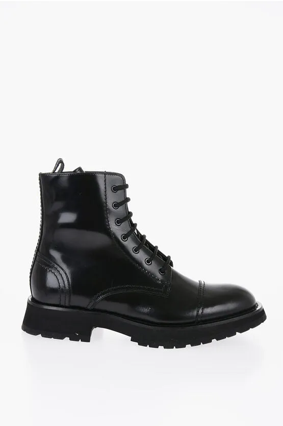 Alexander McQueen Brushed Leather Combat Boots