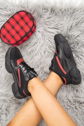 Black and Red Shimmer Effect Chunky Sole Trainers - Frances