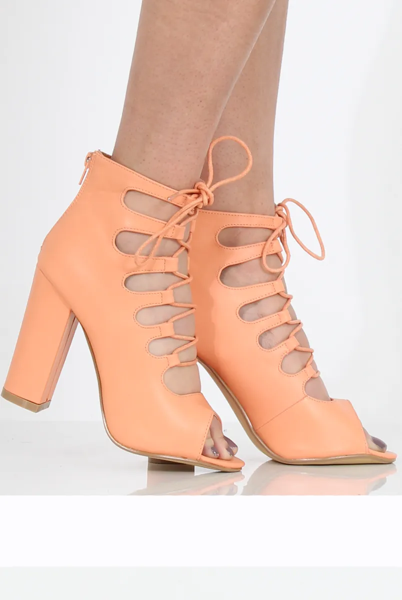 Coral Lace Up Block Heel - Jenine