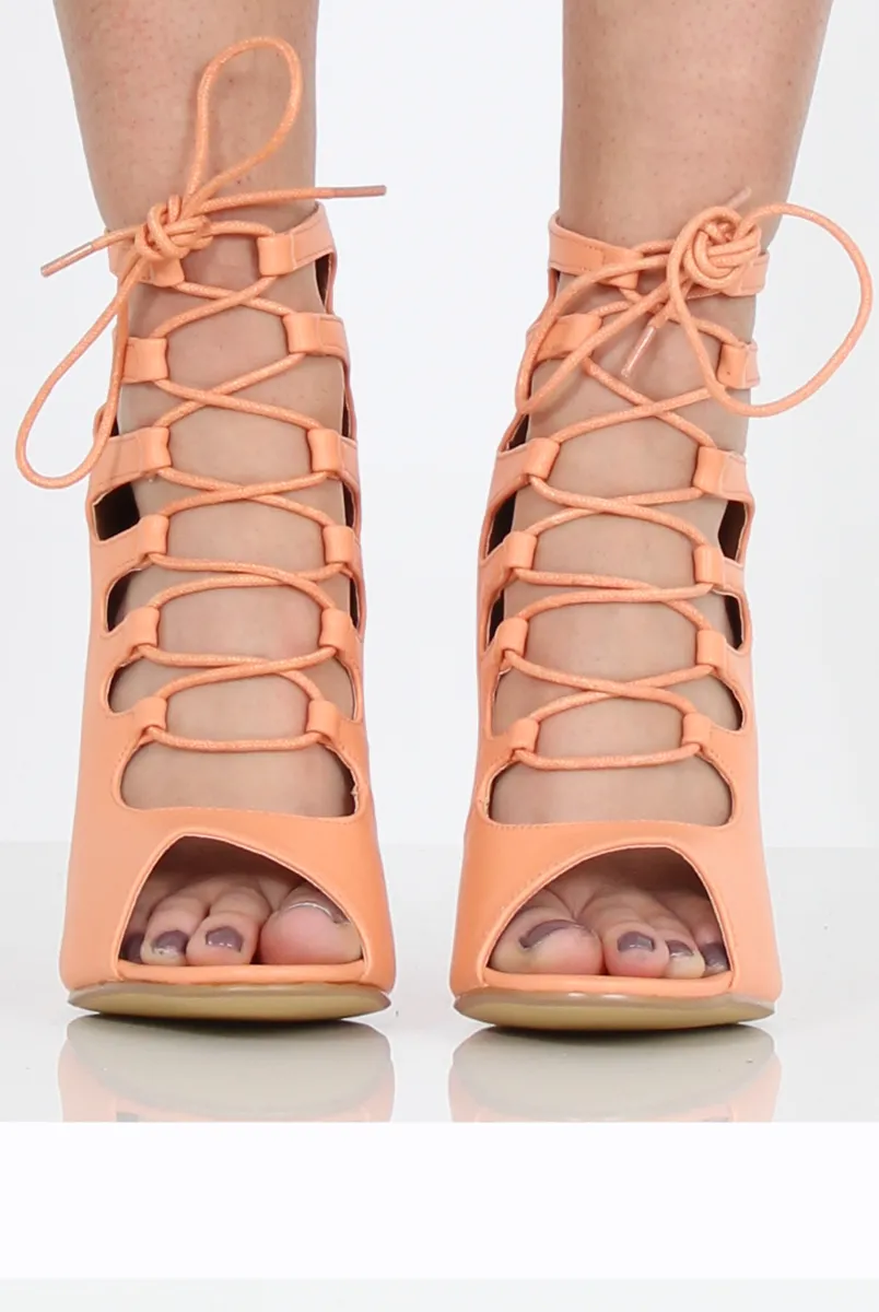 Coral Lace Up Block Heel - Jenine