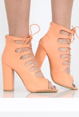 Coral Lace Up Block Heel - Jenine