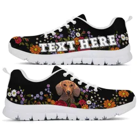 Custom Name Dachshund Sneaker, Dachshund Colorful Flower Floral Dog Lovers Sneakers Gym Running Shoes, Best Running Shoes