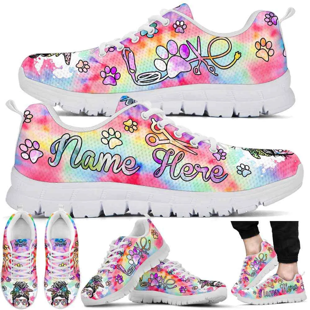 Custom Name Dog Sneaker, Tie Dye Love Heart Sneakers Shoes, Best Running Shoes