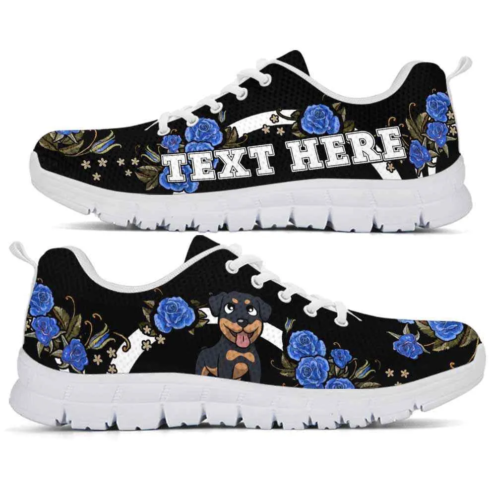 Custom Name Rottweiler Sneaker, Rottweiler Dog Lovers Sneakers Gym Rose Blue Flower Running Shoes, Best Running Shoes