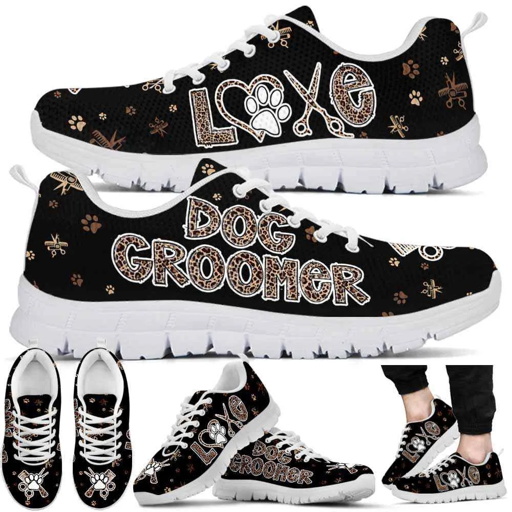 Dog Groomer Sneaker, Dog Groomer Love Leopard Pattern Sneakers Shoes, Best Running Shoes, Unique Gifts For Dog Lovers