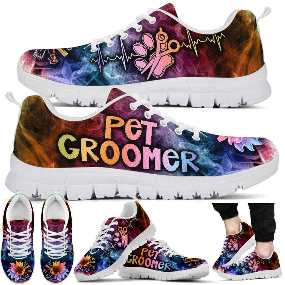 Dog Groomer Sneaker, Dog Groomer Sunflower Smoke Heartbeat Sneakers Shoes, Best Running Shoes, Unique Gifts For Dog Lovers