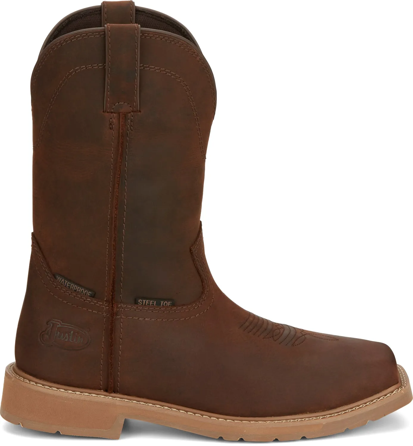 Justin 11in Western ST Mens Pecan Brown Buster Leather Work Boots