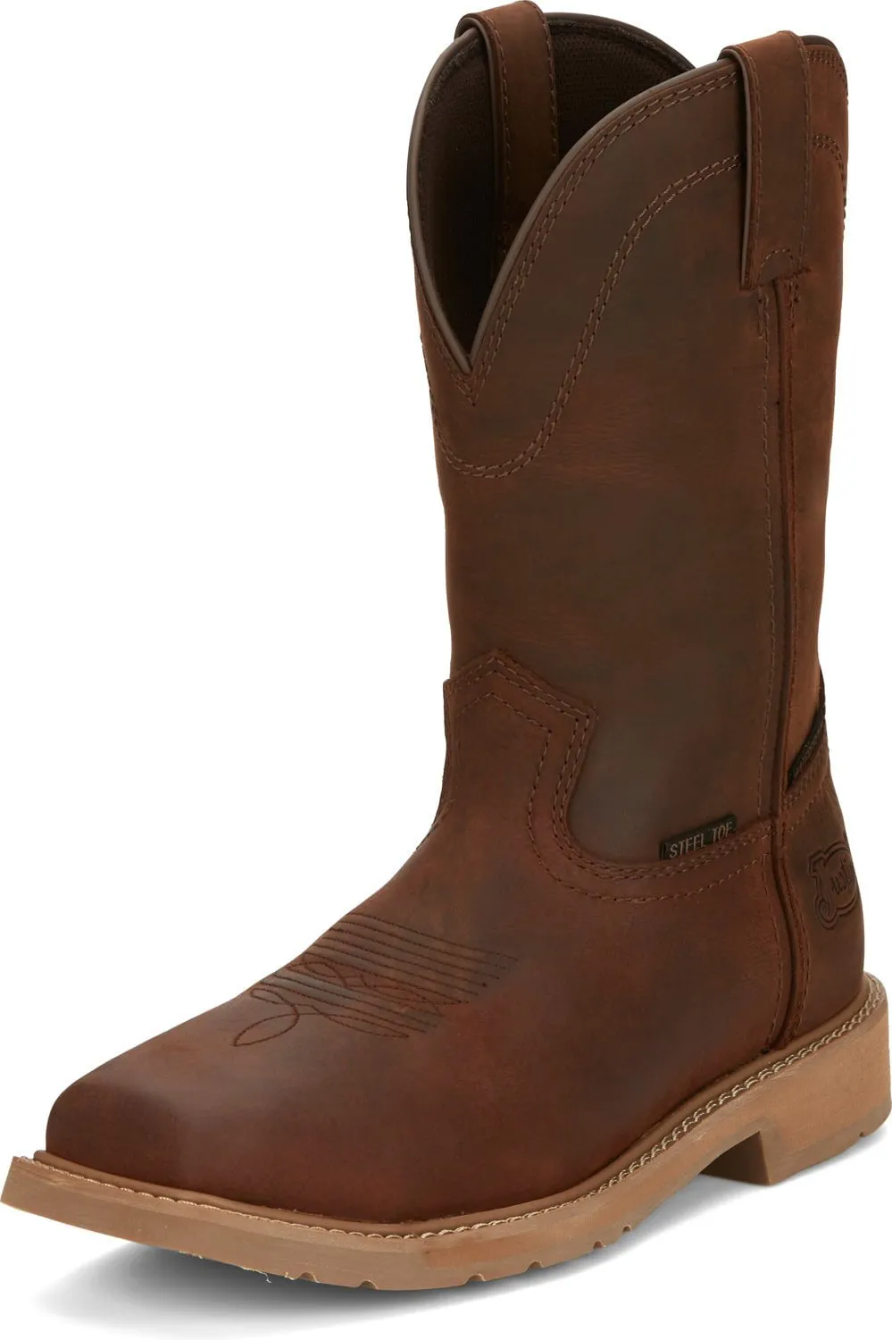 Justin 11in Western ST Mens Pecan Brown Buster Leather Work Boots