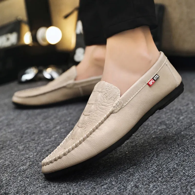 Korean style summer 2024 new style slip-on casual trendy crocodile pattern beanie shoes for men, versatile lazy loafers