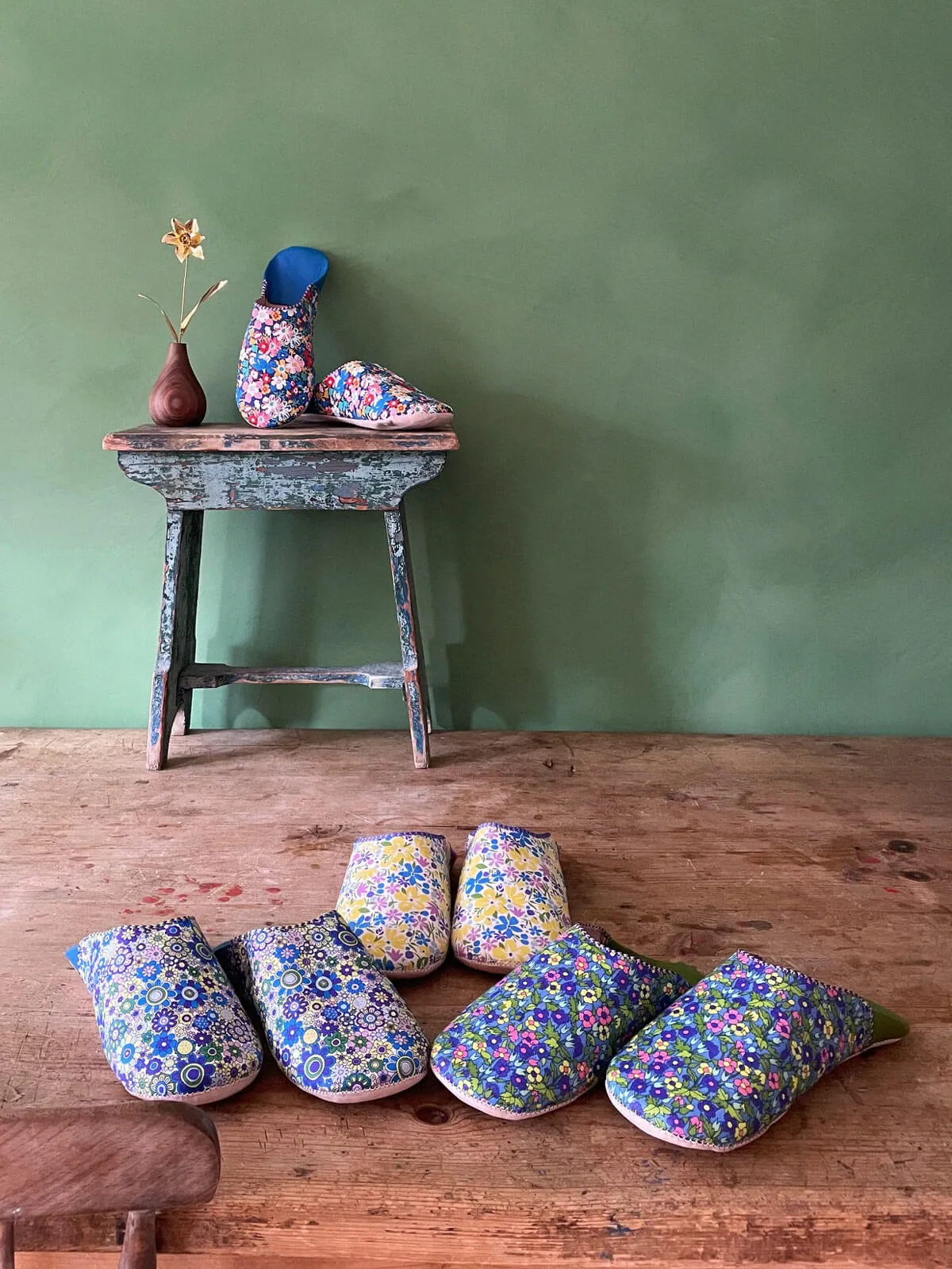 Liberty Print Babouche Slippers, Bohemian Bloom