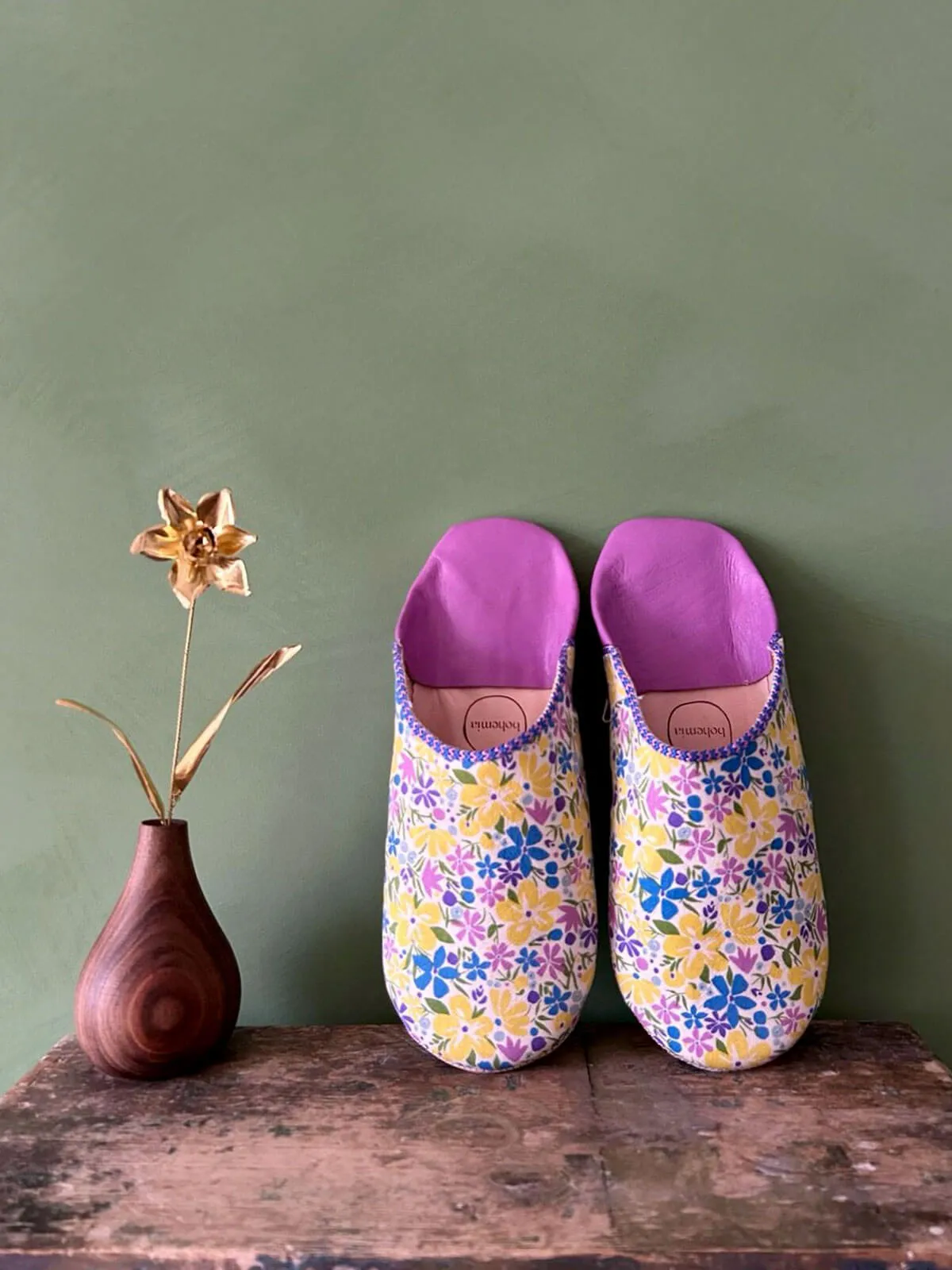 Liberty Print Babouche Slippers, Bohemian Bloom