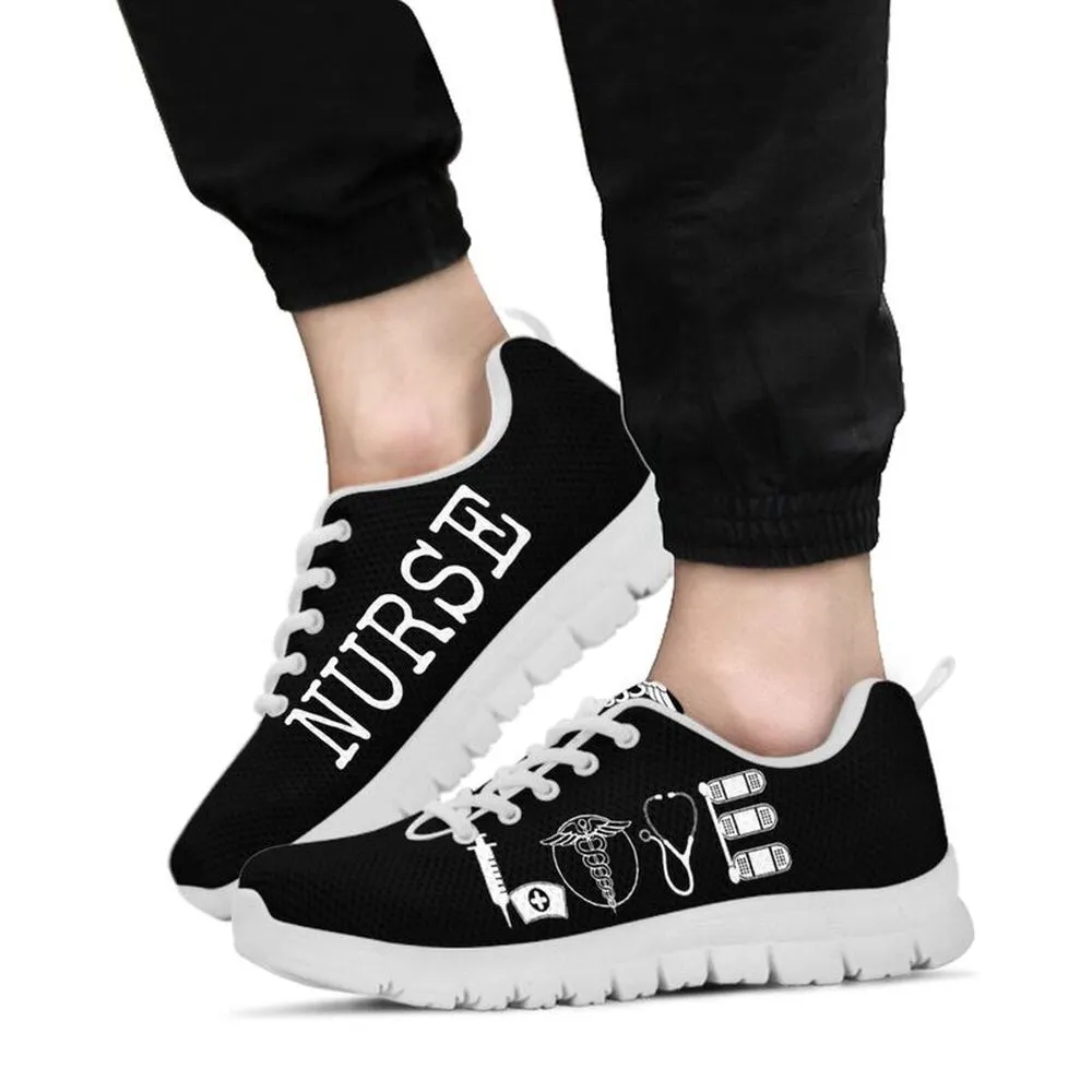 Nurse Sneaker, Nurse Love All Black Sneakers Shoes, Best Shoes For Nurses