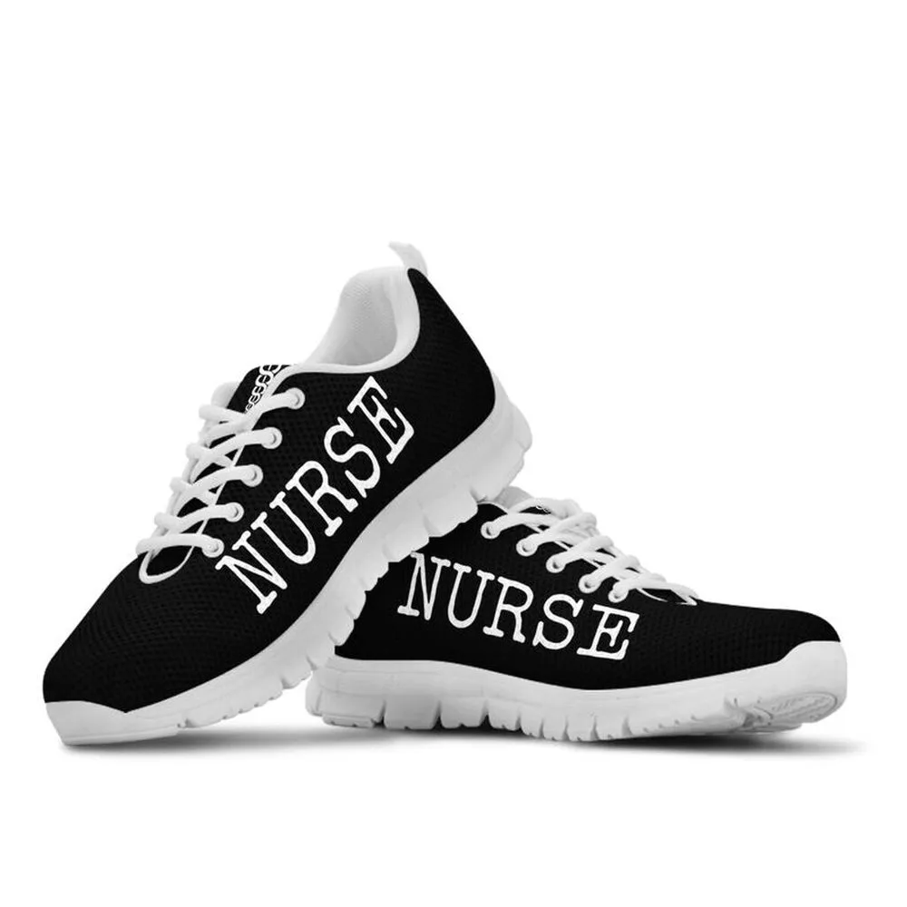 Nurse Sneaker, Nurse Love All Black Sneakers Shoes, Best Shoes For Nurses