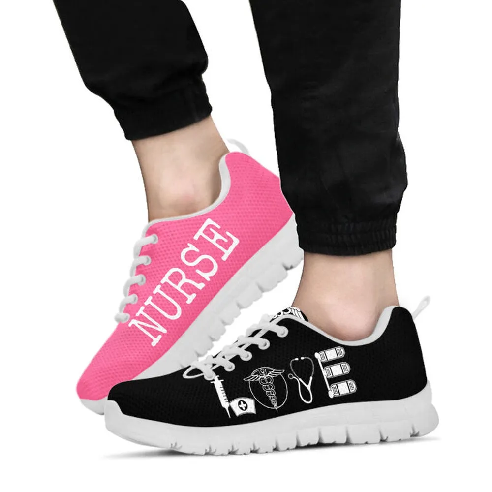 Nurse Sneaker, Nurse Love Black Pink Sneakers Shoes, Best Shoes For Nurses