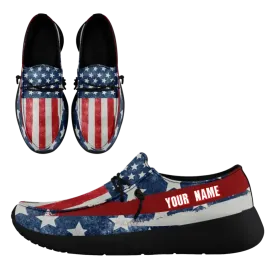 Personalized  America Flag Sneakers, Custom Patriotic Loafer Shoes,  Canvas Slip On Shoes,
FN018-24020303-4b