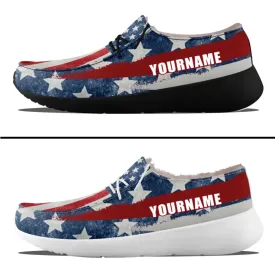 Personalized Patriotic Canvas Slip-On Sneakers, Custom USA Flag Design Loafer Shoes, Buy One Get One Gift,ZH-240202305-4bb