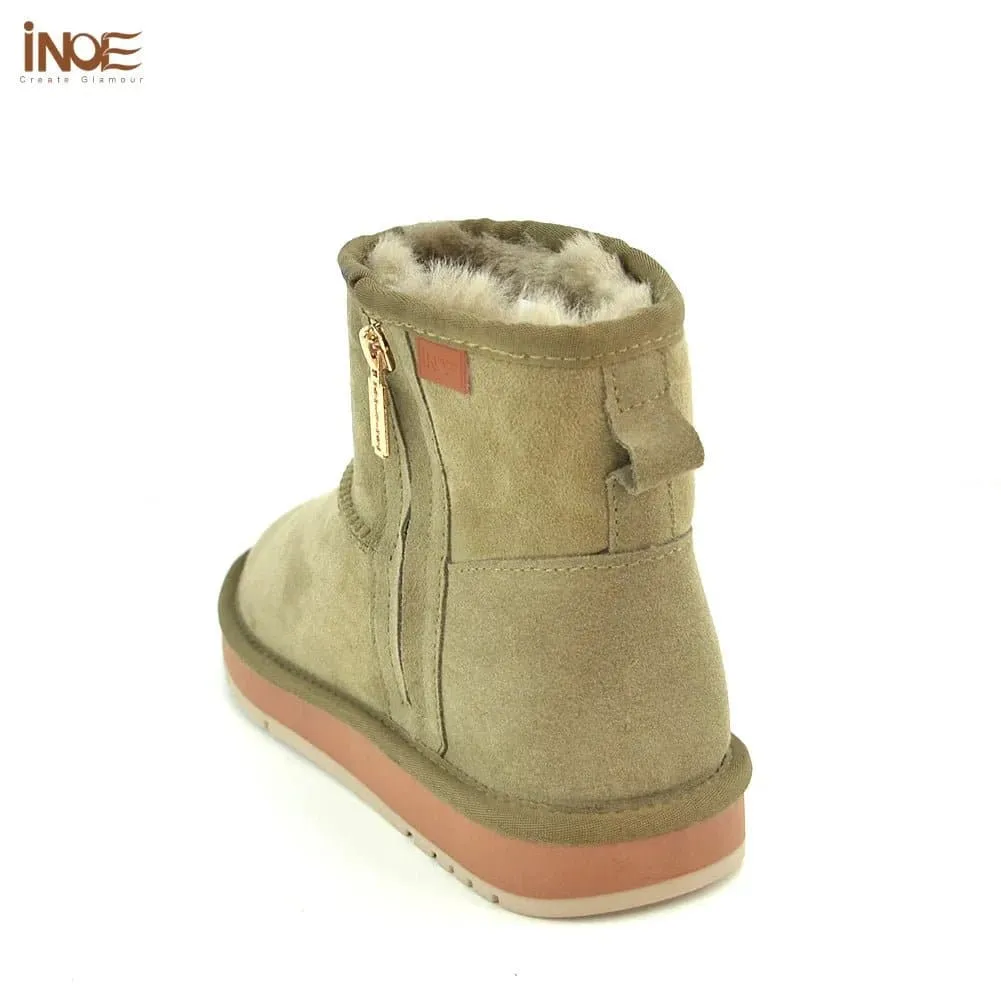 Sheepskin Snow Boots with Zipper - Warm and Stylish Winter Footwear