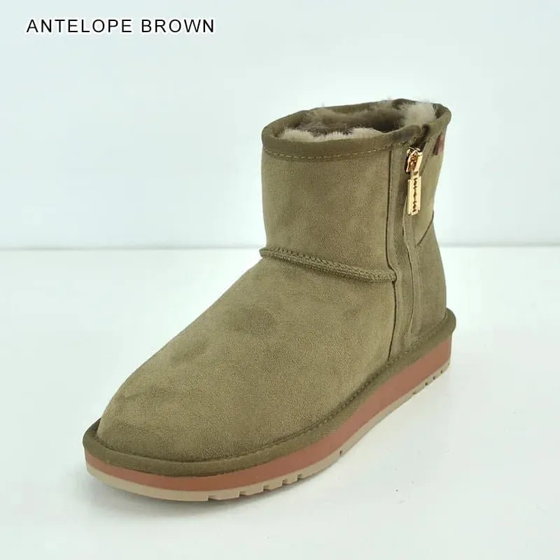 Sheepskin Snow Boots with Zipper - Warm and Stylish Winter Footwear