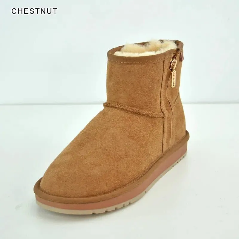 Sheepskin Snow Boots with Zipper - Warm and Stylish Winter Footwear