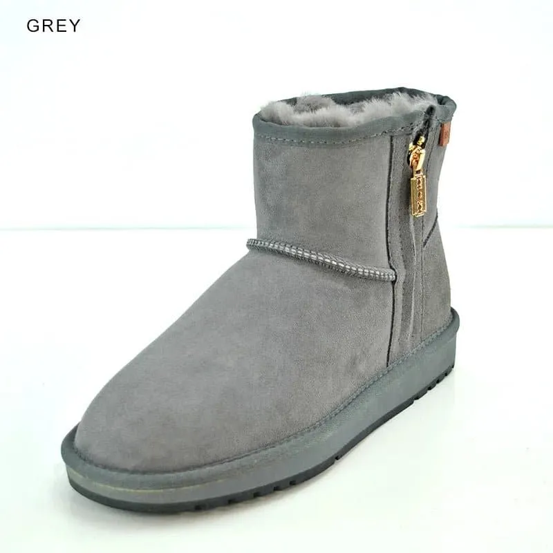 Sheepskin Snow Boots with Zipper - Warm and Stylish Winter Footwear