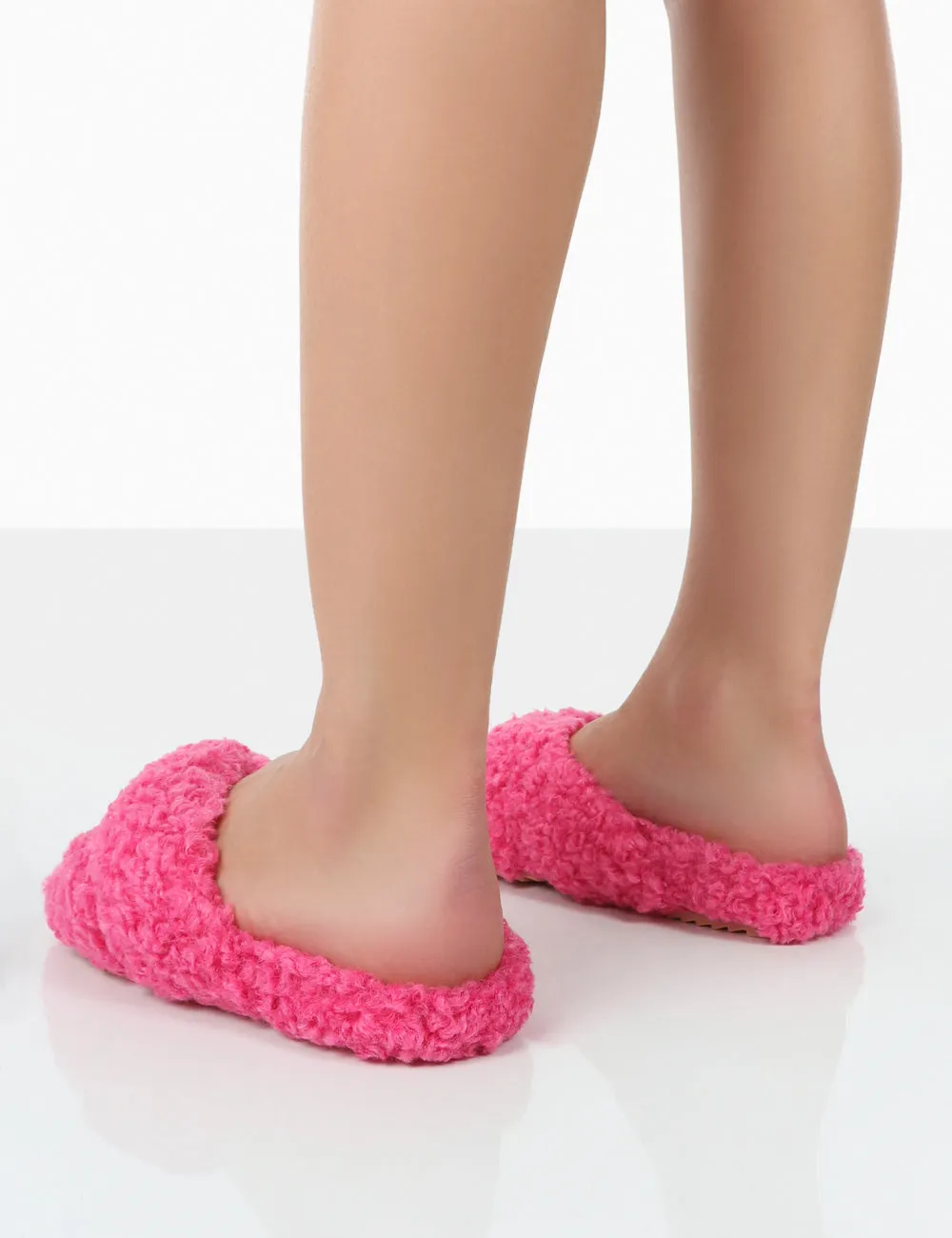 Slumber Pink Teddy Cross Over Strap Slippers