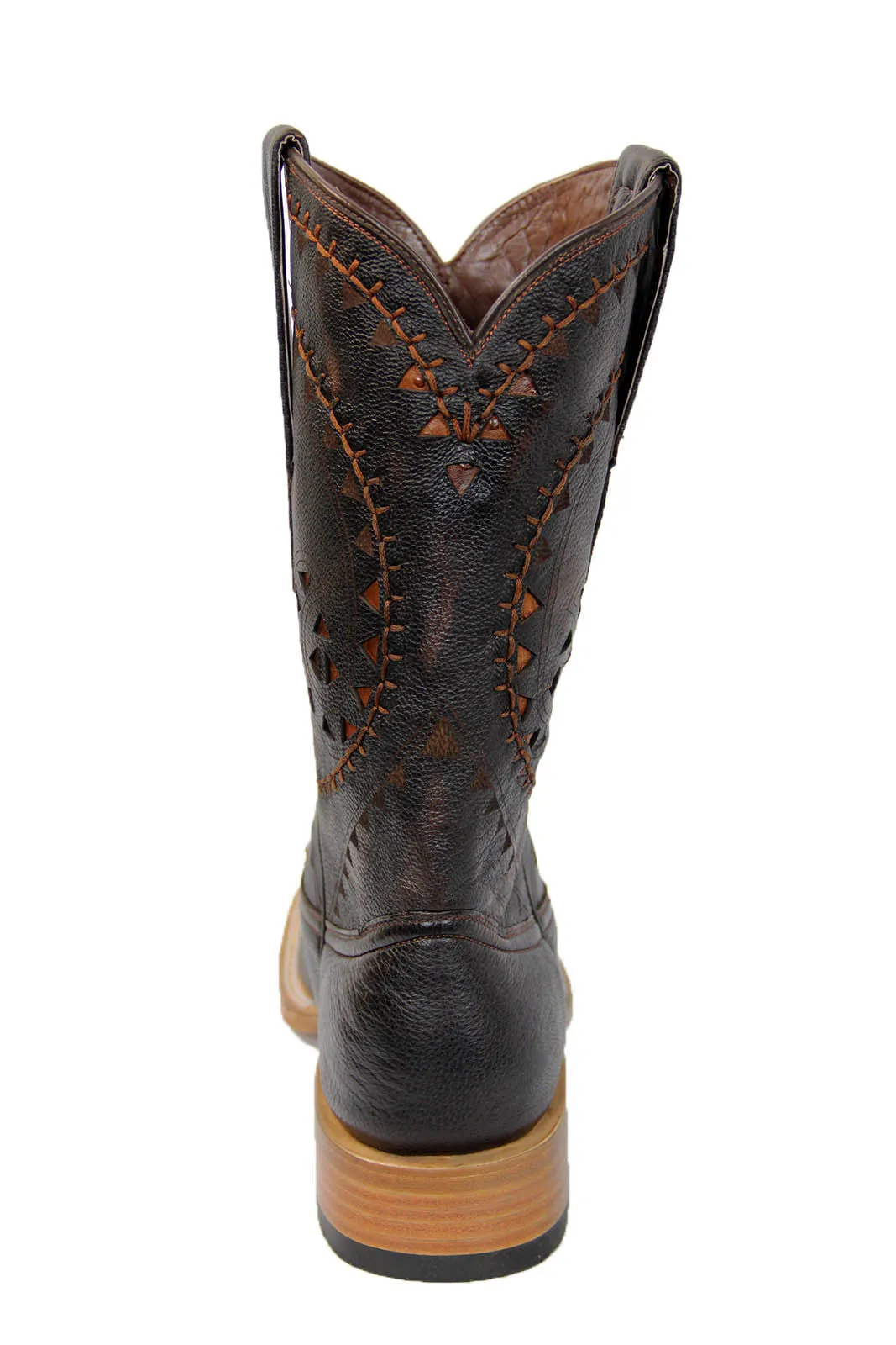 Stitched ostrich square toe boots