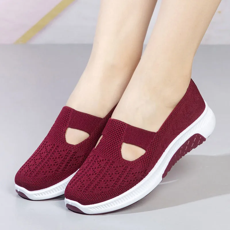 Women's Cloth Shoes Spring Style Soft Bottom Women's Casual Pumps Fly Woven Mesh Mom Shoes