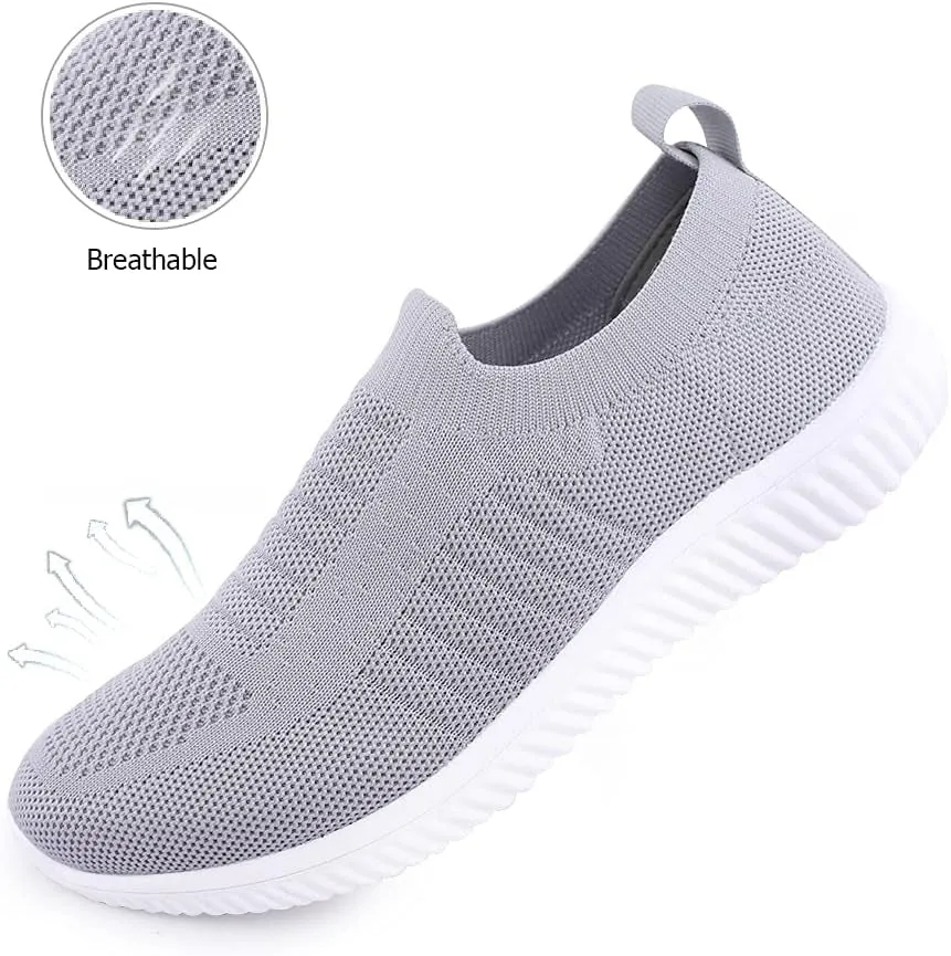 Womens Walking Shoes - Casual Slip on Sneakers Breathable Knit Flat Walking Sock Shoes Sneakers for Women